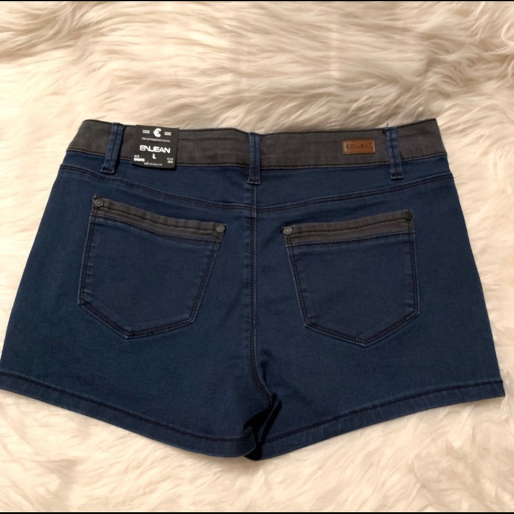 NWT ENJEAN Denim Fit Mid rise Short Shorts Size L - Picture 3 of 8